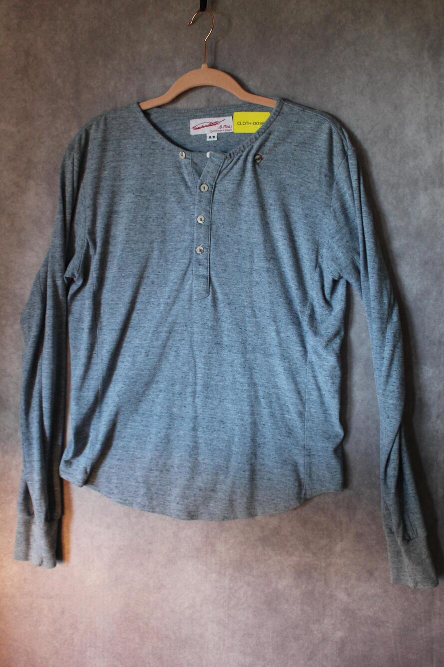 18 Waits Shirt Mens M Gray Long Sleeve Henley Button Jersey Lightweight